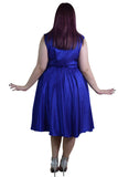 Dresses Plus Rockabilly Pinup Deep Blue Satin Cocktail Flare Party Swing Dress