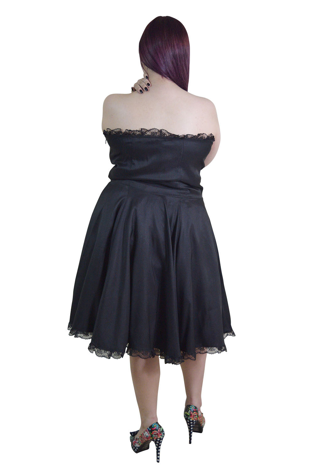 Dresses Plus Size Gothic Rockabilly Black Satin Corset Lace-up Dress