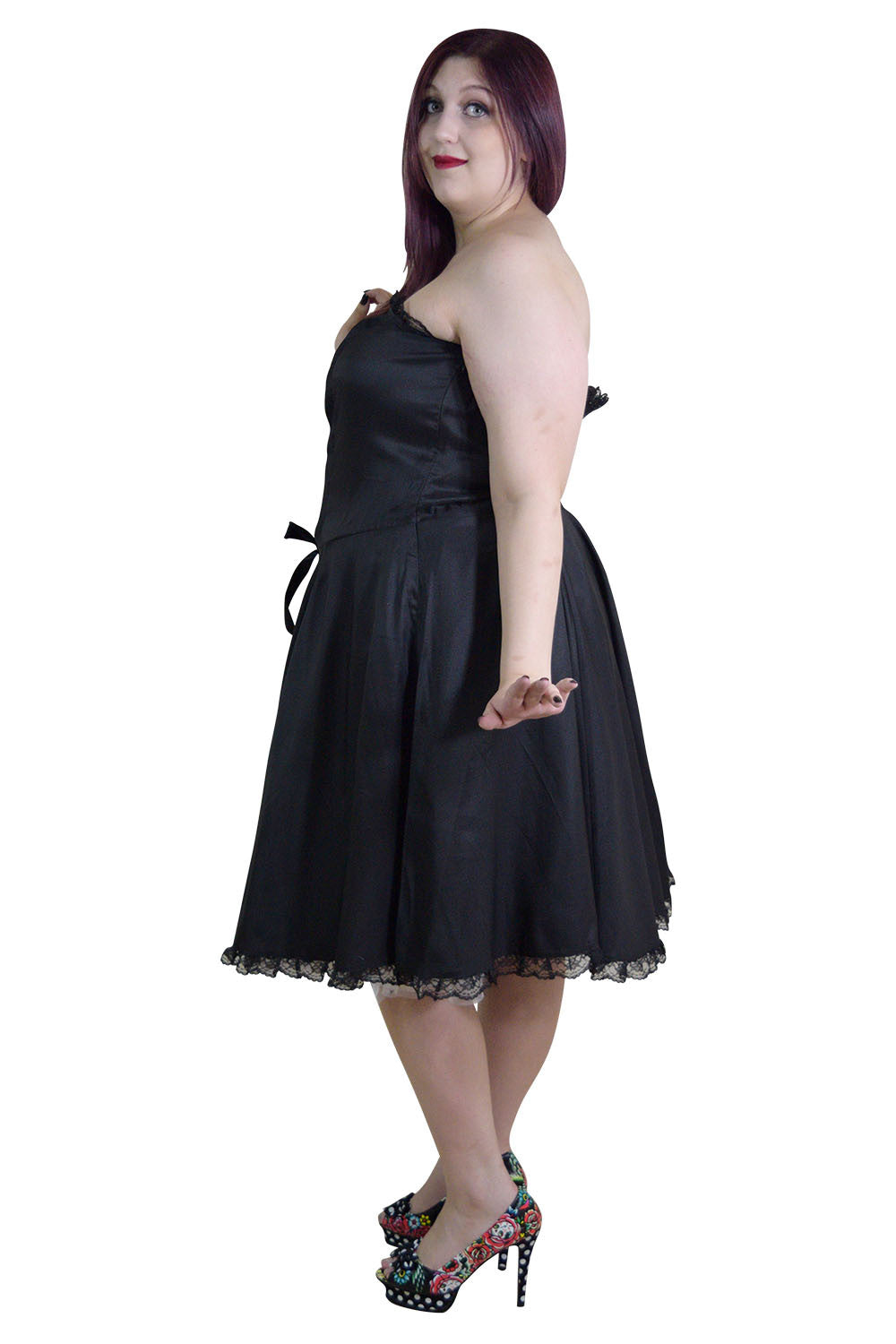 Dresses Plus Size Gothic Rockabilly Black Satin Corset Lace-up Dress