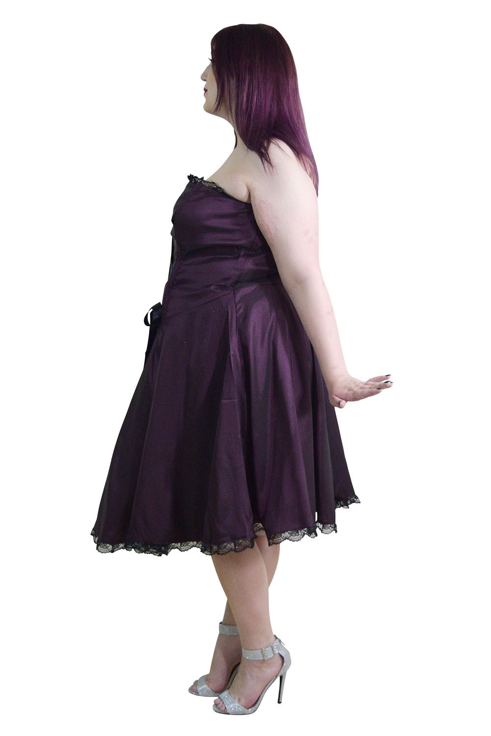 Plus Women Victorian Style Satin ribbon Strapless Purple Satin Corset Lace-up Dress 22 (EU24) / Purple Plus Women Victorian Style Satin ribbon Strapless Purple Satin Corset Lace-up Dress 22 (EU24) / Purple