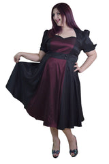 Dresses Plus Size Vintage 60's Queen of Hearts Two Tone Black and Burgundy Satin Dress