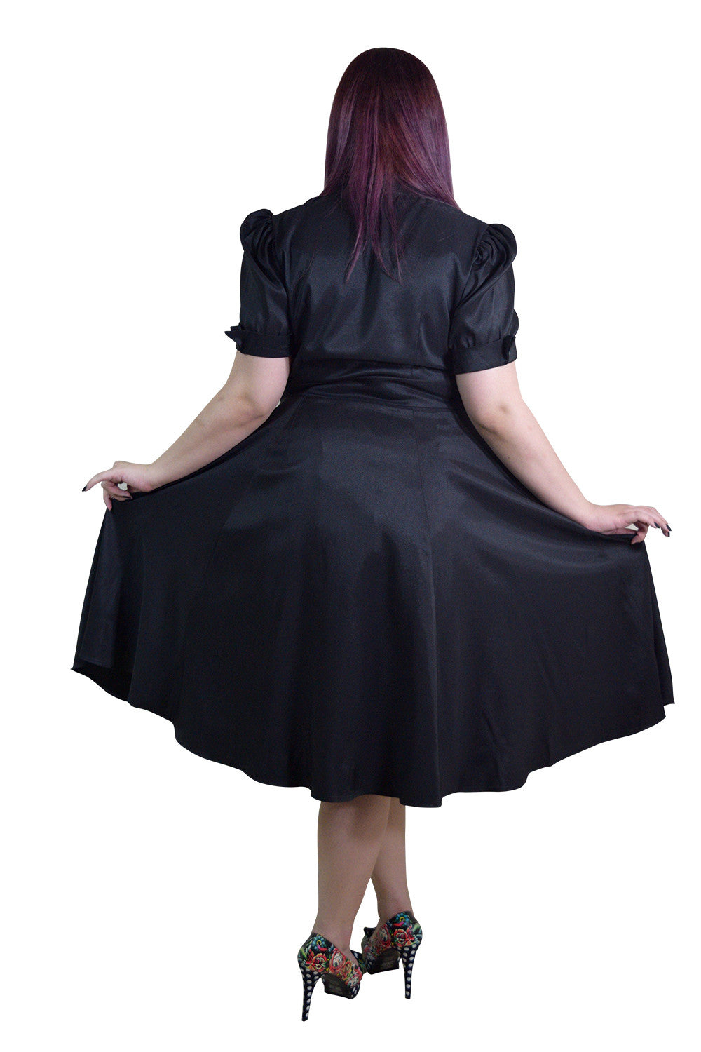 Dresses Plus Size Vintage 60's Queen of Hearts Two Tone Black and Burgundy Satin Dress