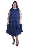 Dresses Plus Vinatge Victorian Swirl Dark Blue Boat Neck Flare Party Dress