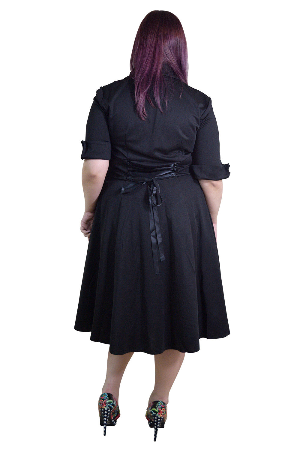 Dresses Plus Vintage 60's Bow tie Heart Side Button Two Tone Black & Burgundy Satin Dress