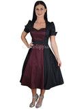 Dresses Retro Vintage 60's Queen of Hearts Black & Burgundy Two Tone Satin Dress