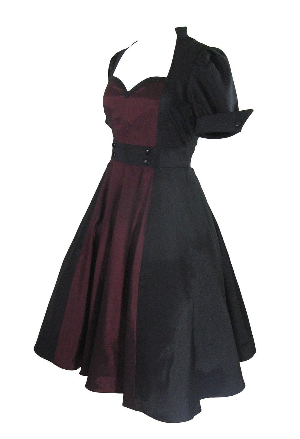 Dresses Retro Vintage 60's Queen of Hearts Black & Burgundy Two Tone Satin Dress