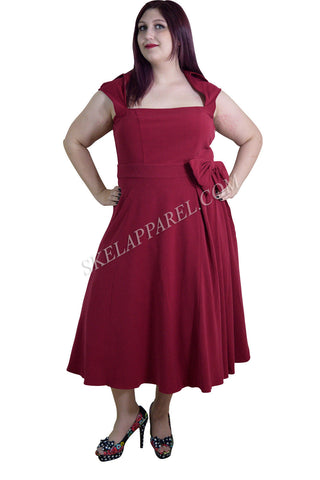 Dresses Rockabilly Vamp Plus 60's Vintage design Red Belted Party Dress with Bow Accent