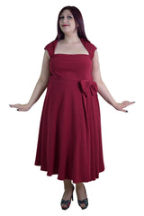 Dresses Rockabilly Vamp Plus 60's Vintage design Red Belted Party Dress with Bow Accent