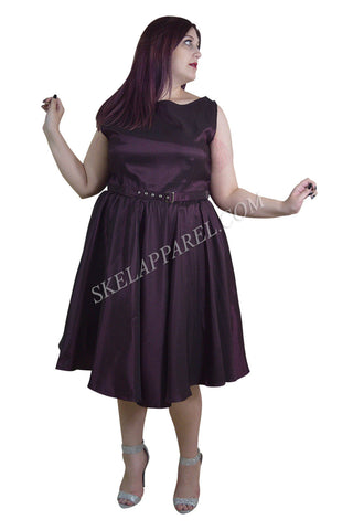 Dresses Skelapparel Plus Size 60's Vintage Design Purple Satin Flare Swing Dress
