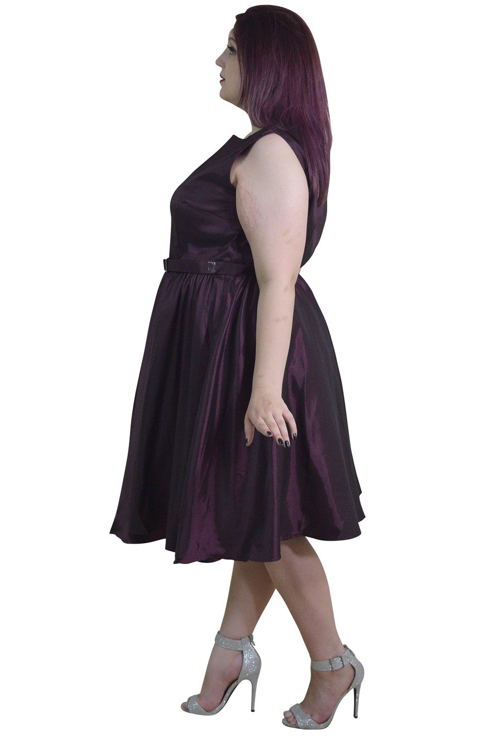 Dresses Skelapparel Plus Size 60's Vintage Design Purple Satin Flare Swing Dress