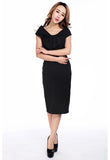 Dresses Vintage 60's Audrey Hepburn Inspired Wide Shoulder Black Pencil Dress