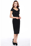 Dresses Vintage 60's Audrey Hepburn Inspired Wide Shoulder Black Pencil Dress