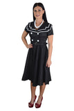 Dresses Vintage Design 60's Sailor Black Satin Flare Swing Dress