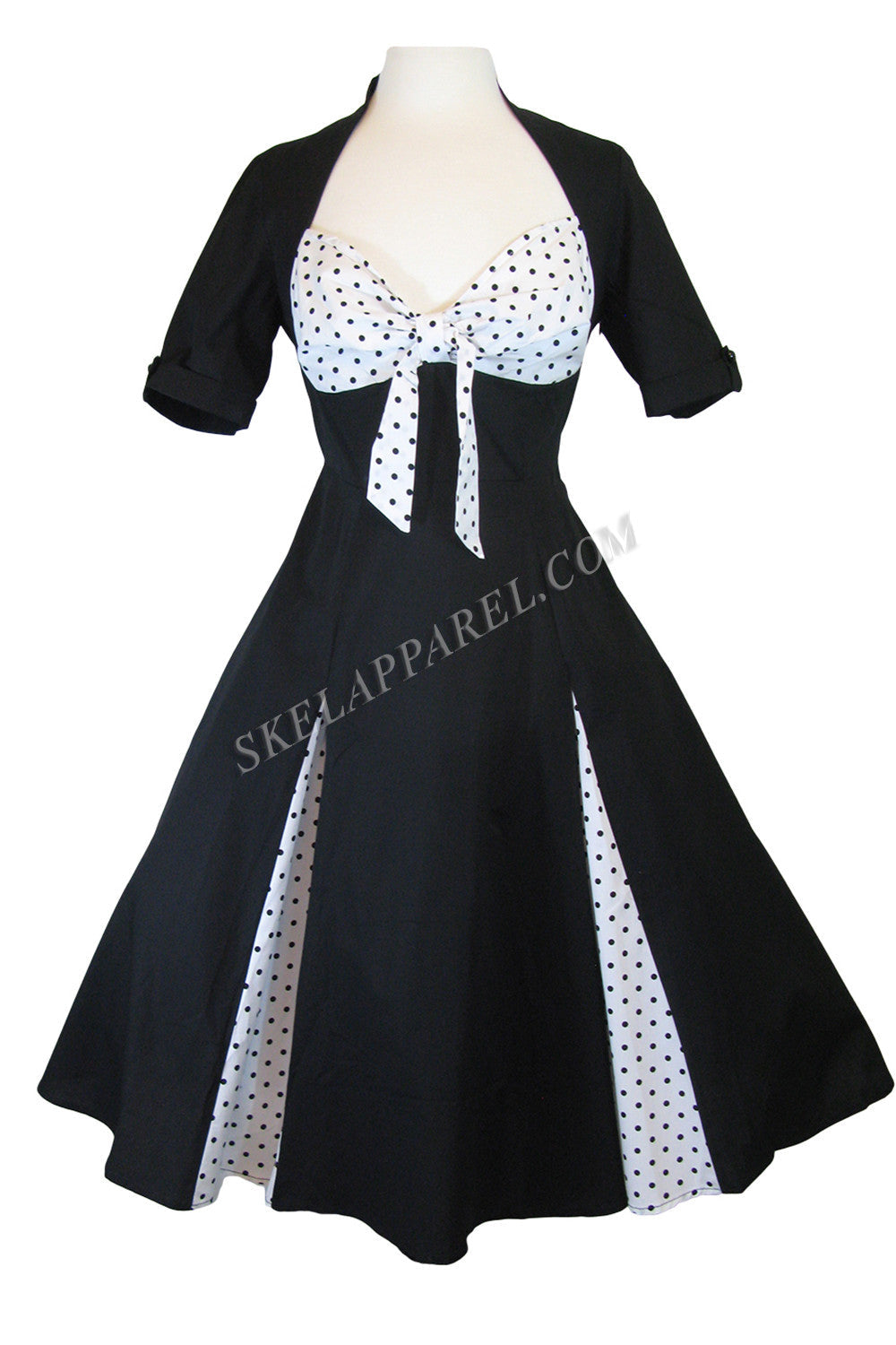 Dresses Vintage Rockabilly Black White Polka-dot plus size dress with sleeves