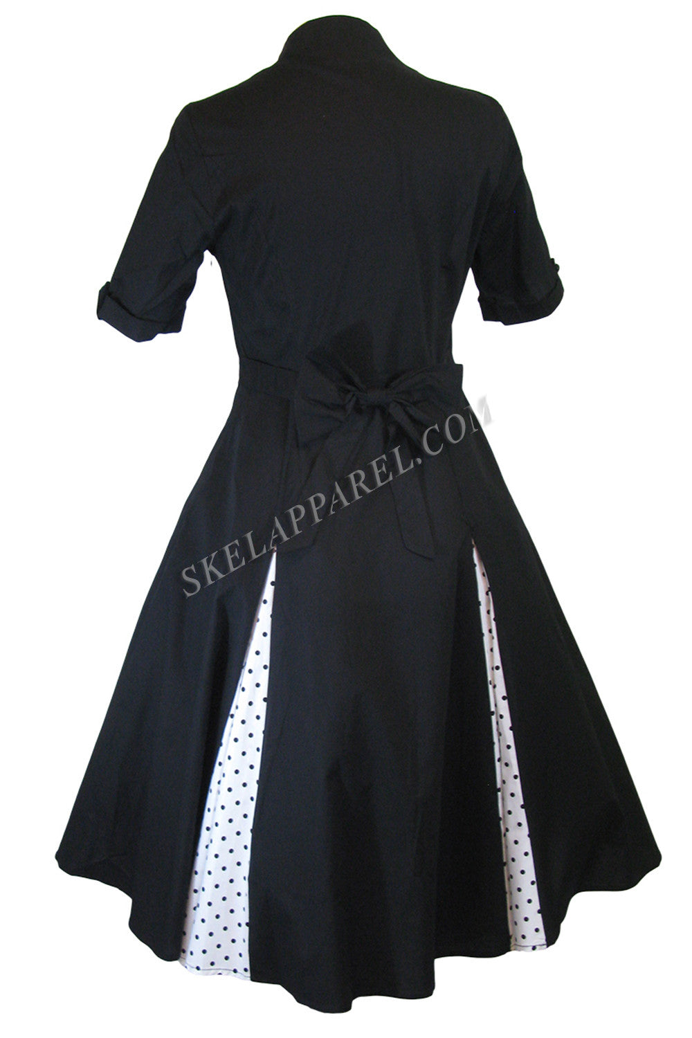 Dresses Vintage Rockabilly Black White Polka-dot plus size dress with sleeves