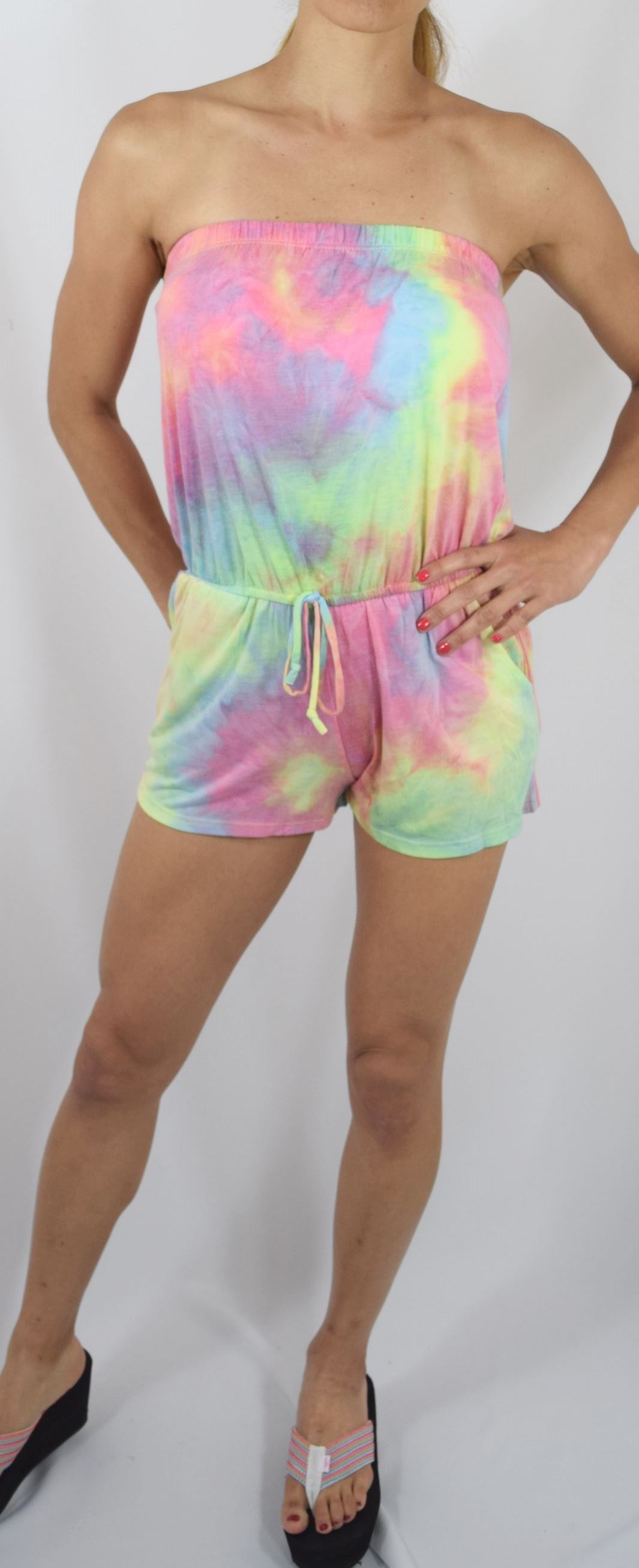 Dresses S / Unicorn Women's Bohemian Summer Tube Top Strapless Multi-Color Tie Dye Romper w/ Pockets