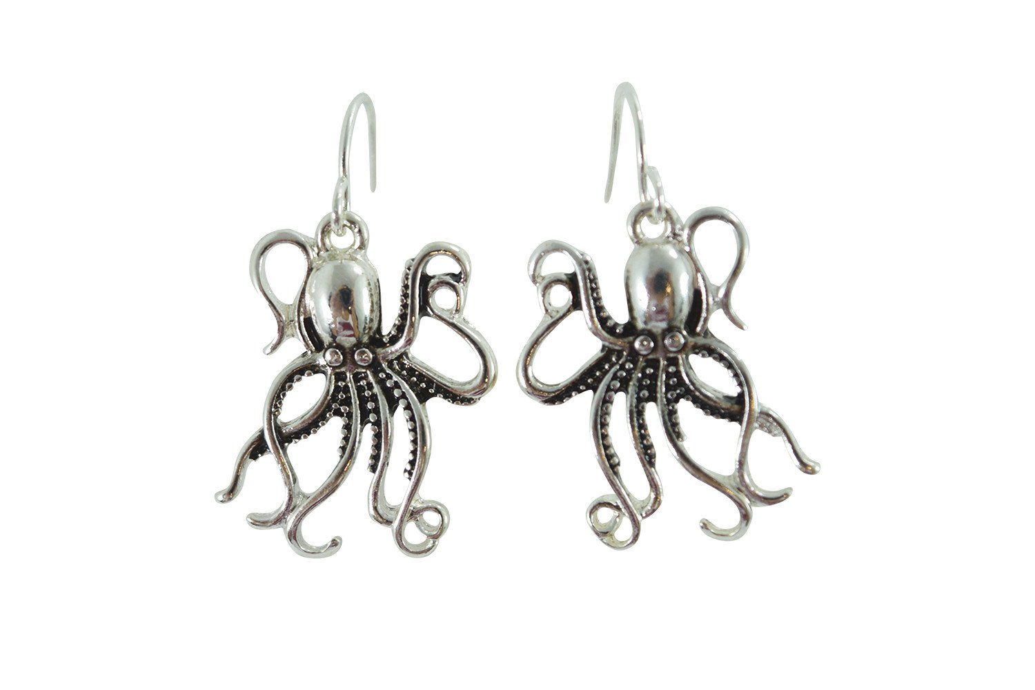 Jewellery Silver Antique Silver Metal Steampunk Kraken Octopus Sea Life Dangle Earrings