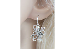 Jewellery Antique Silver Metal Steampunk Kraken Octopus Sea Life Dangle Earrings
