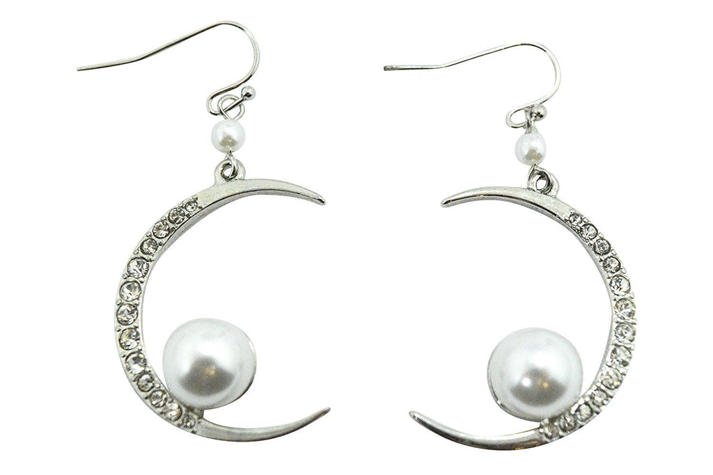 Jewellery Cresent Moon with Imitation Pearl Accent Dangle Earrings