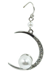 Jewellery Cresent Moon with Imitation Pearl Accent Dangle Earrings