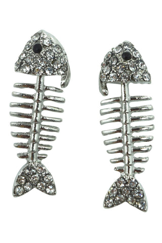 Jewellery Silver Fishbone Fish Bone Fish Skeleton Studded Earrings