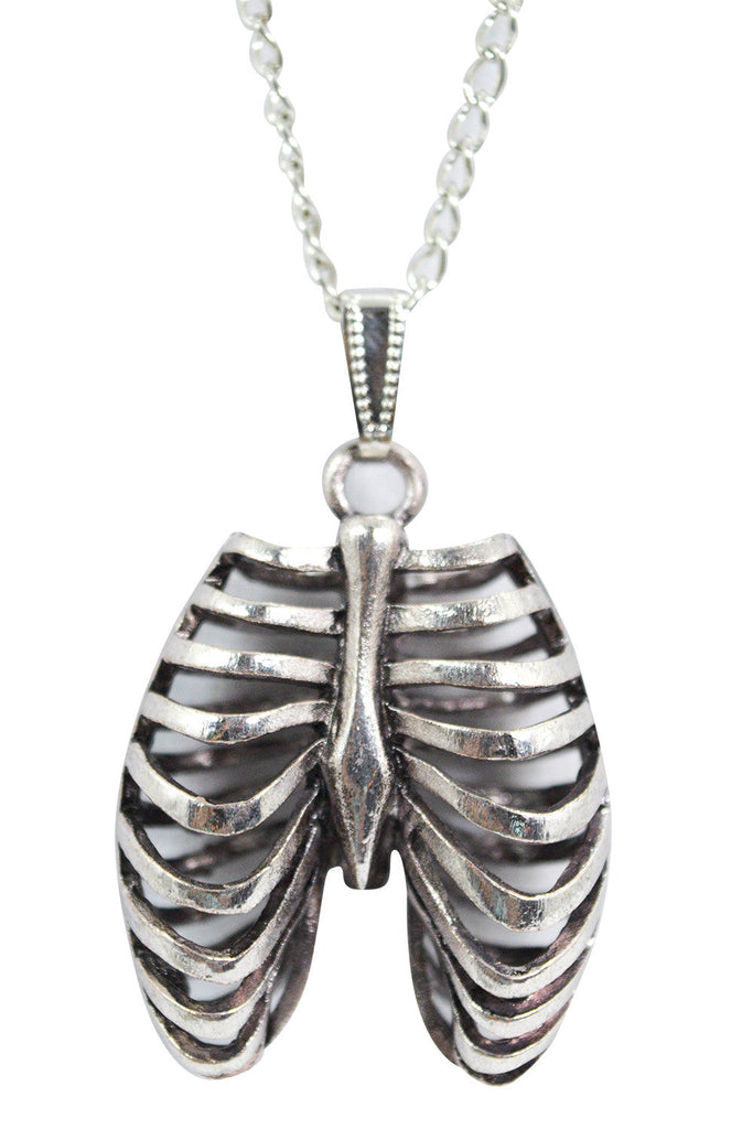 Jewellery Goth Steampunk Silver Ribcage 3D Pendant Necklace