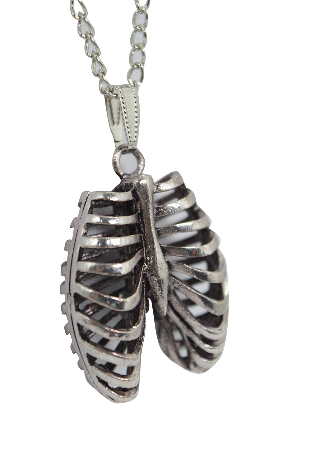 Jewellery Goth Steampunk Silver Ribcage 3D Pendant Necklace