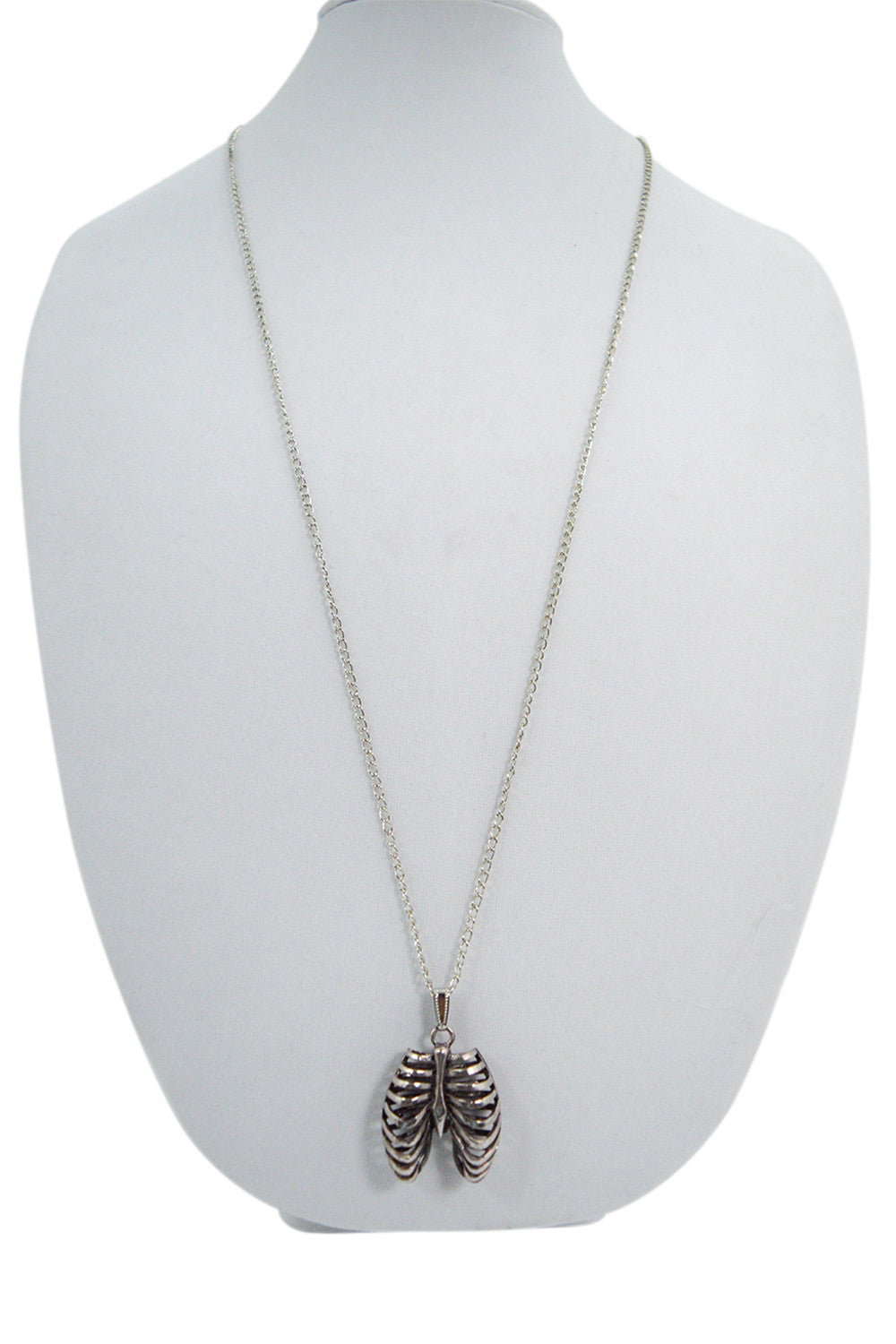 Jewellery Goth Steampunk Silver Ribcage 3D Pendant Necklace