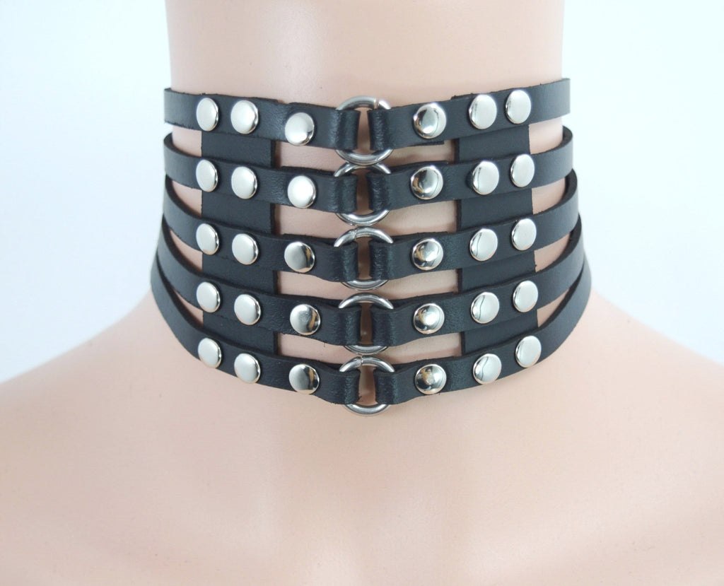 Jewellery SO-cagebondage Gothic Emo Punk Black leather Choker Necklace