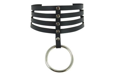 Jewellery Gothic Emo Punk Rock O-Ring and studs Black Leather Choker Necklace