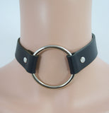 Jewellery SO-Oring Gothic Emo Punk Rock O-Ring and studs Black Leather Choker Necklace