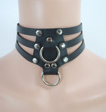Jewellery SO-Bondage Gothic Emo Punk Rock O-Ring and studs Black Leather Choker Necklace