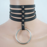 Jewellery SO-Cage Gothic Emo Punk Rock O-Ring and studs Black Leather Choker Necklace