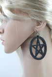 Jewellery Gothic Emo Witch Wicca Oversized Black Pentagram Earrings