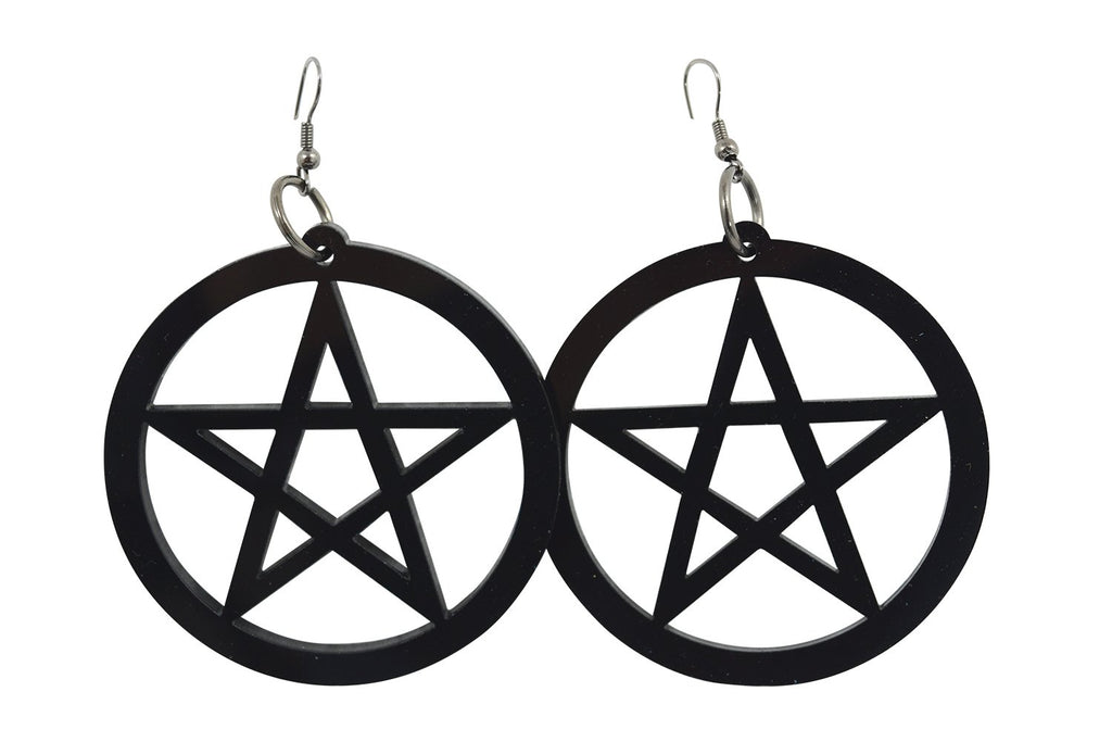 Jewellery Gothic Emo Witch Wicca Oversized Black Pentagram Earrings