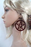 Jewellery Gothic Emo Witch Wicca Oversized Red Pentagram Earrings