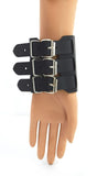 Jewellery Gothic Grunge Punk Emo Wide Triple Buckle Genuine Leather Wristband Bracelet Unisex