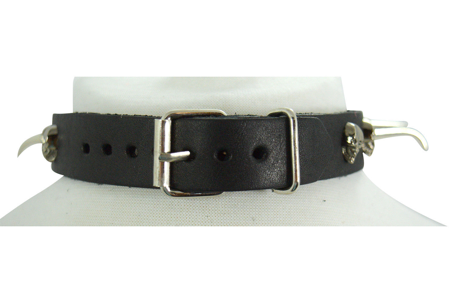 Jewellery Gothic Punk Rock Emo Biohazard Charm Skull Stud and Horn Spike Leather Choker Collar Necklace