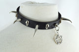 Jewellery Gothic Punk Rock Emo pentagram Charm Skull Stud and Horn Spike Leather Choker Collar Necklace