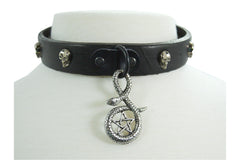 Jewellery Gothic Punk Rock Emo Snake and Pentagram Charm Skull Stud Leather Choker Collar Necklace