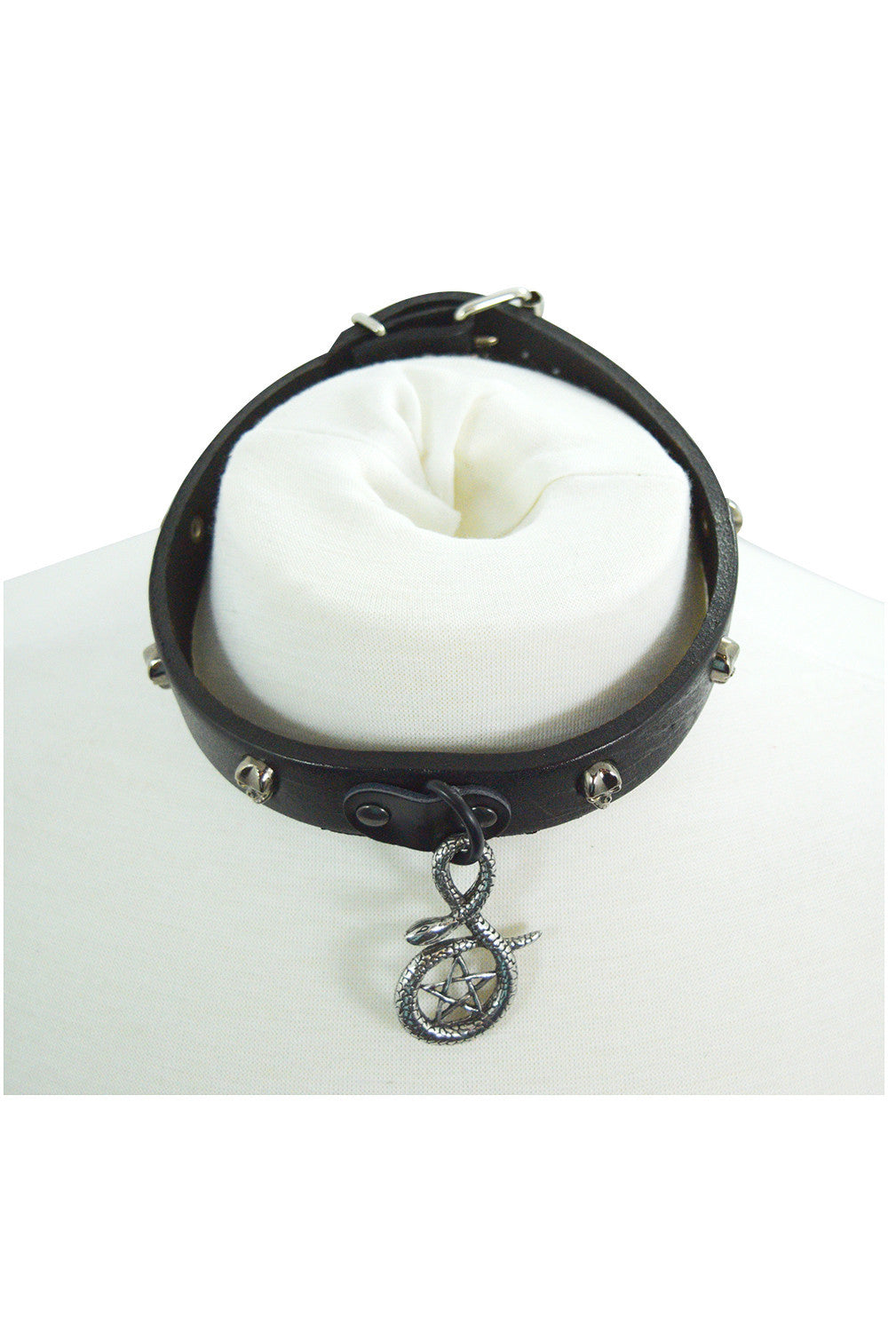 Jewellery Gothic Punk Rock Emo Snake and Pentagram Charm Skull Stud Leather Choker Collar Necklace