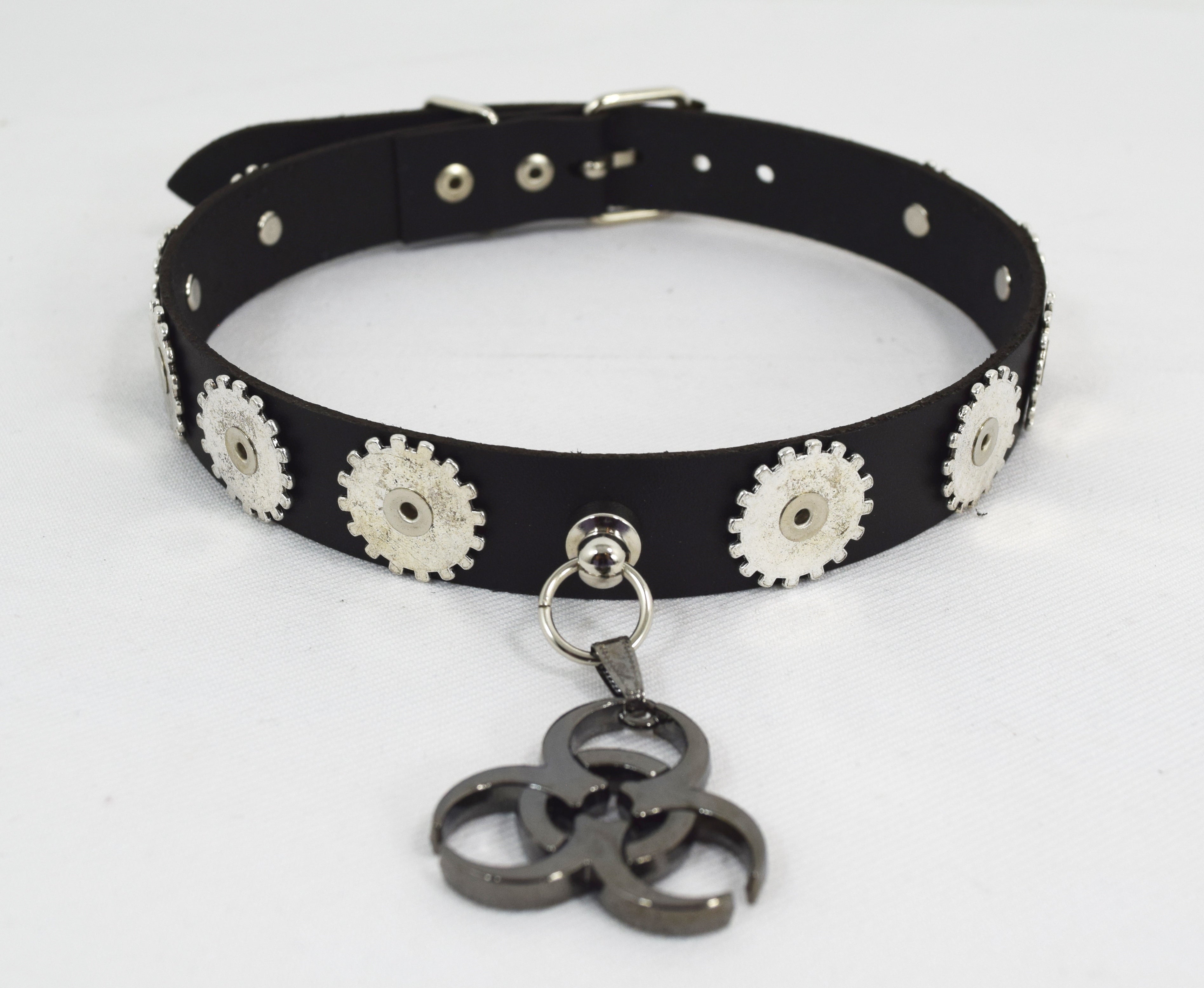 Gothic Steampunk Biohazard Charm cogwheel Studs Leather