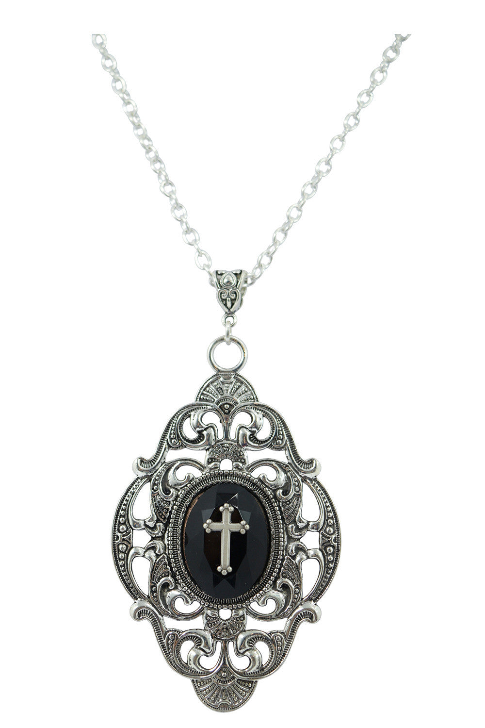 Jewellery Gothic Victorian Dark Beauty Black Faceted Onyx pendant Necklace