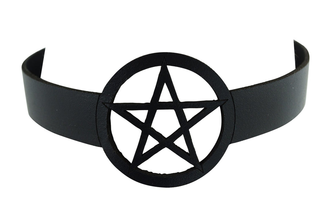 Jewellery Gothic Witch Wicca Black Leather Pentagram Laser Cut Choker Necklace
