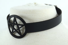 Jewellery Gothic Witch Wicca Black Leather Pentagram Laser Cut Choker Necklace