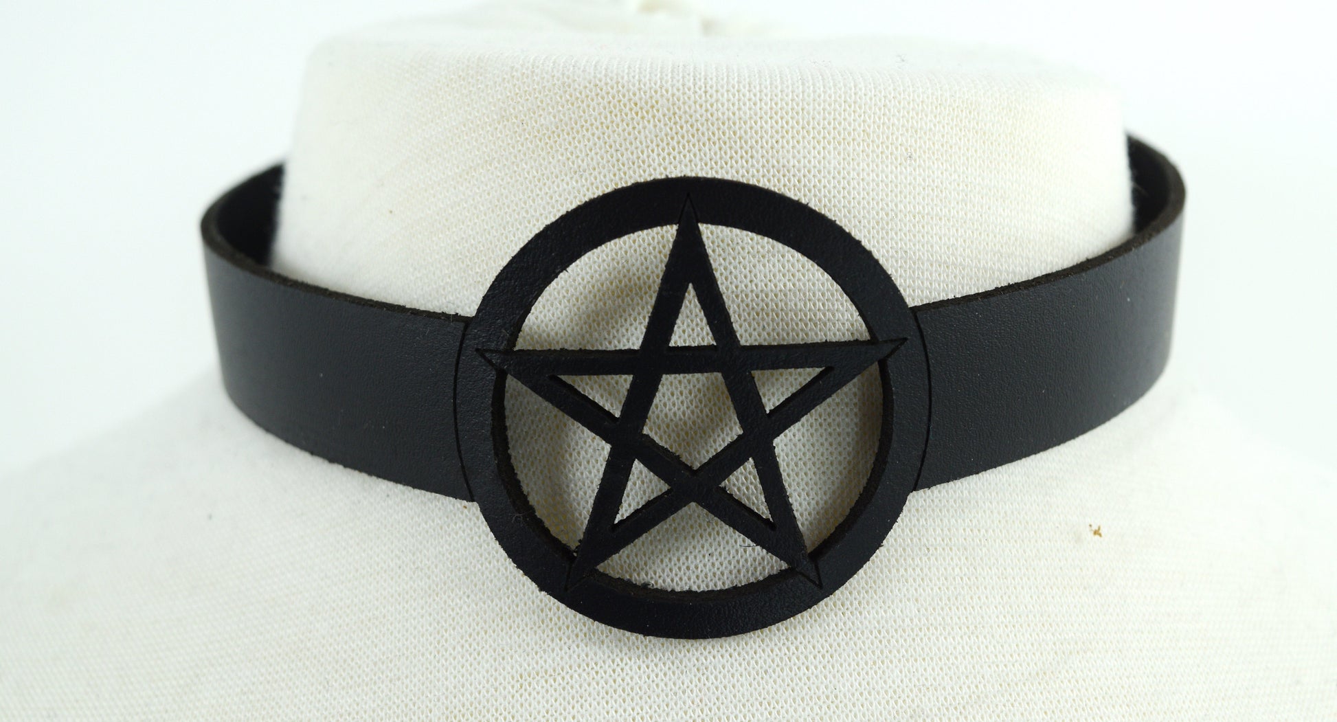Jewellery Gothic Witch Wicca Black Leather Pentagram Laser Cut Choker Necklace