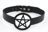 Jewellery Gothic Witch Wicca Black Leather Pentagram Laser Cut Choker Necklace