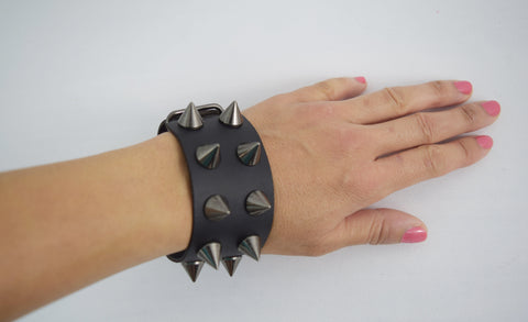 Gunmetal Spiked Gothic Emo Grunge Punk Rock Wide Black Leather Spike Bracelet