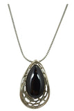 Jewellery Black Gypsy Bohemian Chunky Black Onyx Stone Pendant Necklace and Earrings Set