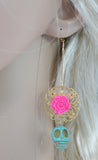 Jewellery Mexican Pink Flower Sugar Skull Day of the Dead Turquoise Skull Earrings